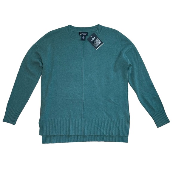 NWT C by Bloomingdales High/Low 100% Cashmere Crewneck Sweater Green S - Picture 3 of 10